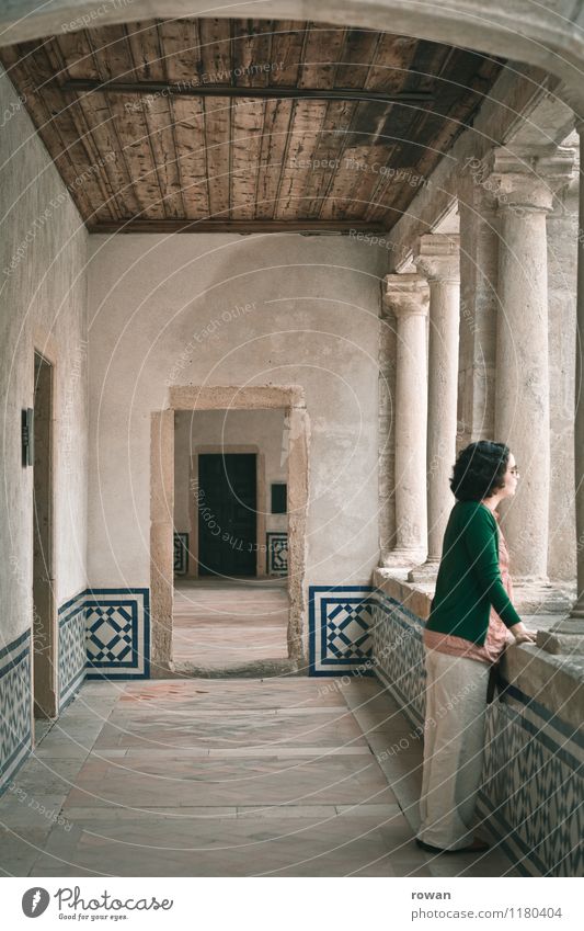 cloister Human being Feminine Young woman Youth (Young adults) Woman Adults 1 Church Palace Castle Arcade Door Gate Column Calm Monastery Meditation