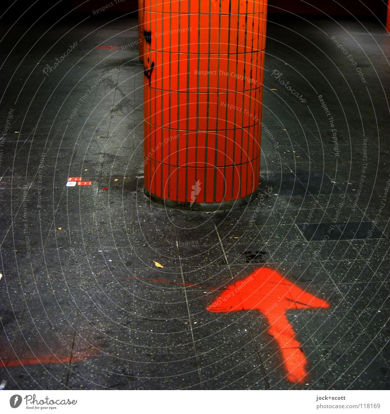 ? ? ? ? Underpass Column Arrow Dirty Orange Puzzle Lanes & trails Target Symbols and metaphors Tile Clue Trend-setting Ground markings Street art Absurdity