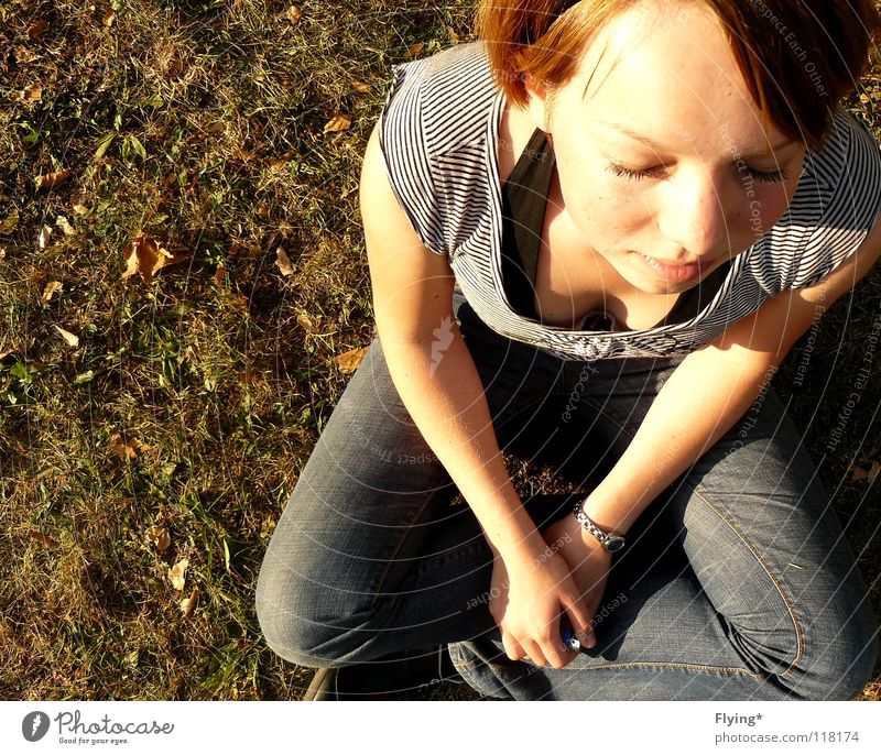 sitting waiting wishing Sunbeam Desire Relaxation Grass Forehead Calm Thought Think Concentrate Summer Contentment mona Sit Dried wait and see Jeans Human being