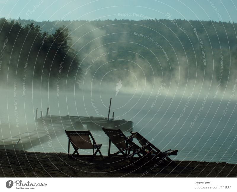 Squam Lake II Fog Footbridge Watercraft Sunrise Landscape USA