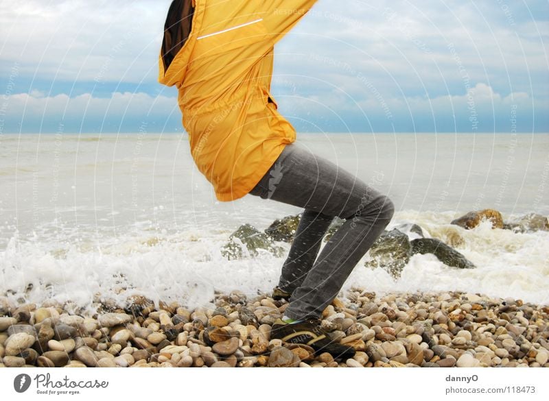 Oops, that's wet. Wet Ocean Yellow Clouds Beach Jacket Pants Footwear Waves Joy Colour Coast Contrast Blue Stone Water capped Jeans