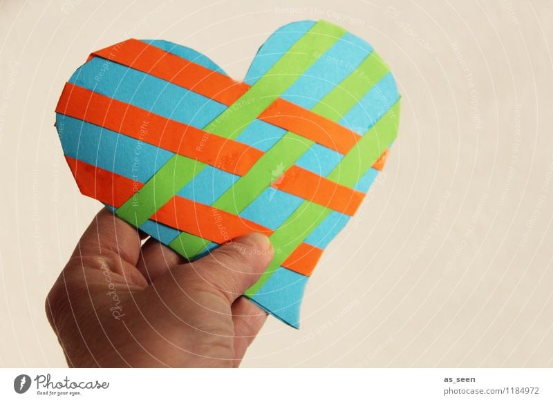 INTERWOVEN RELATIONSHIPS Life Hand Fingers Paper Decoration Souvenir Heart Esthetic Authentic Friendliness Multicoloured Green Orange Turquoise Happy