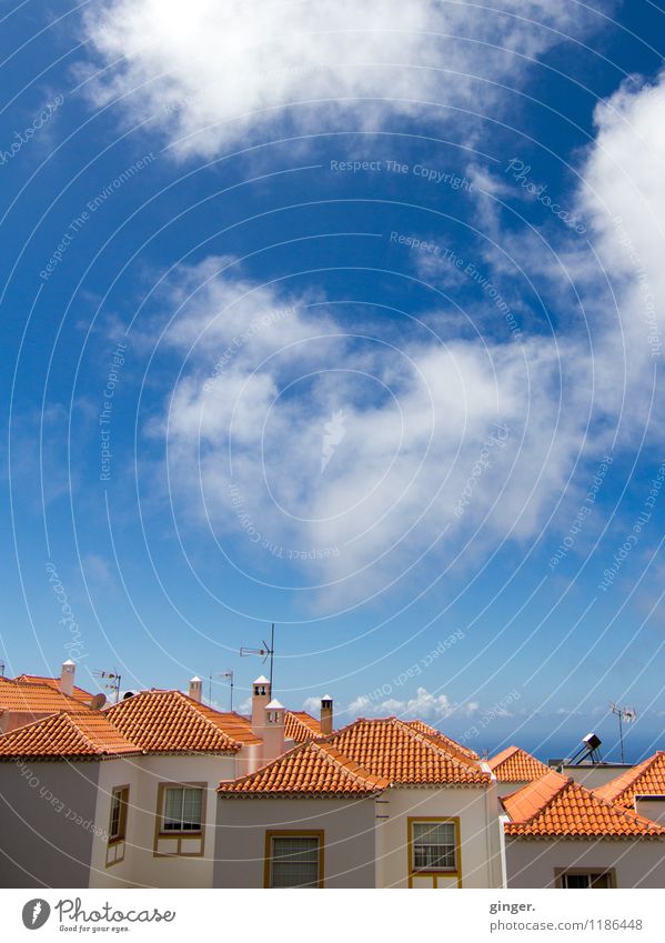 April Skies - La Palma Sky Clouds Beautiful weather Village Skyline Deserted House (Residential Structure) Building Wall (barrier) Wall (building) Blue Red