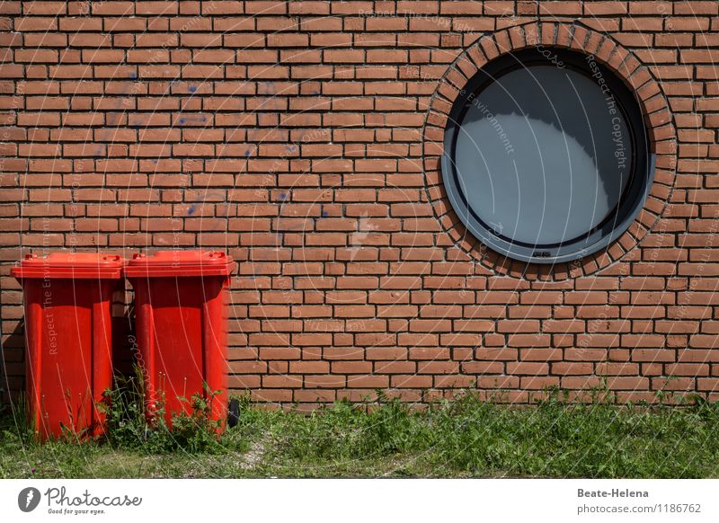 The red twins House (Residential Structure) Wall (barrier) Wall (building) Facade Stone Observe Stand Wait Exceptional Friendliness Brown Gray Green Red