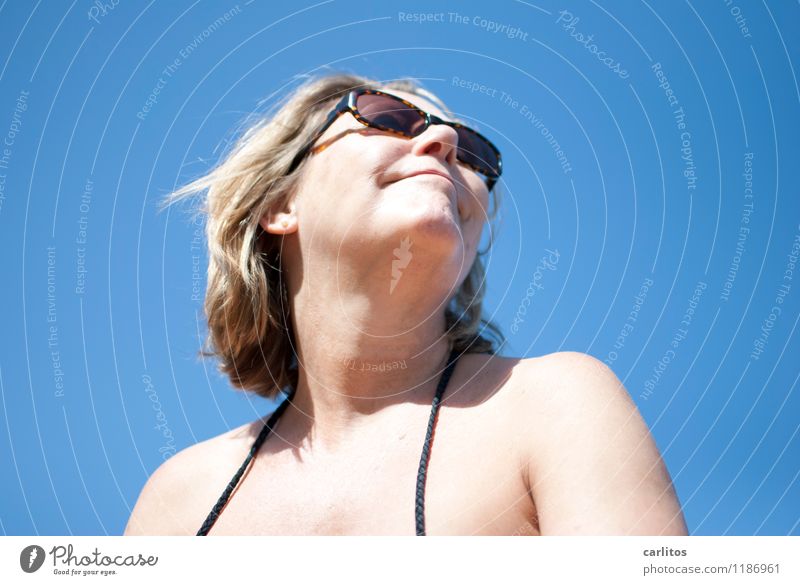 Clear view to the Mediterranean Sea Woman Far-off places Vantage point Blue Vacation & Travel Majorca Hair and hairstyles Wind Blow Refreshment Warmth