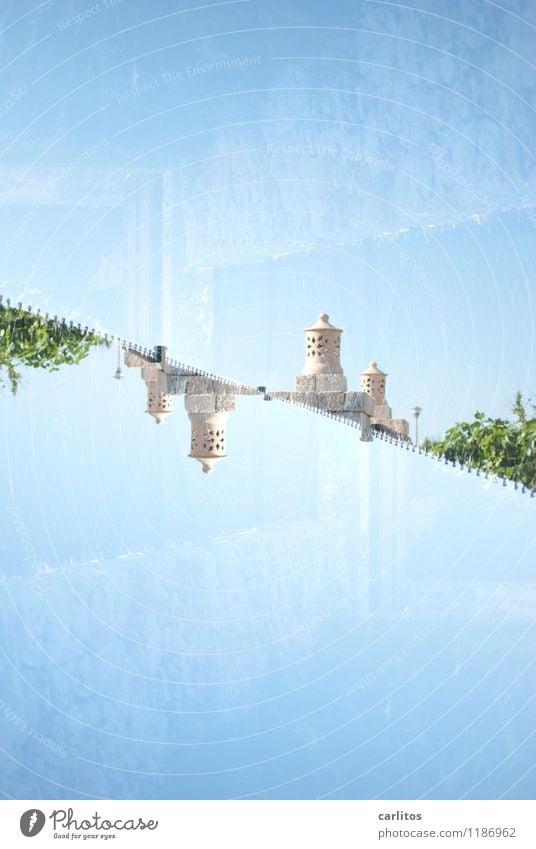 well... Double exposure Experimental Tilt Bushes Green Sky Blue Terracotta Lamp Lantern Brown Mediterranean Majorca Vacation & Travel