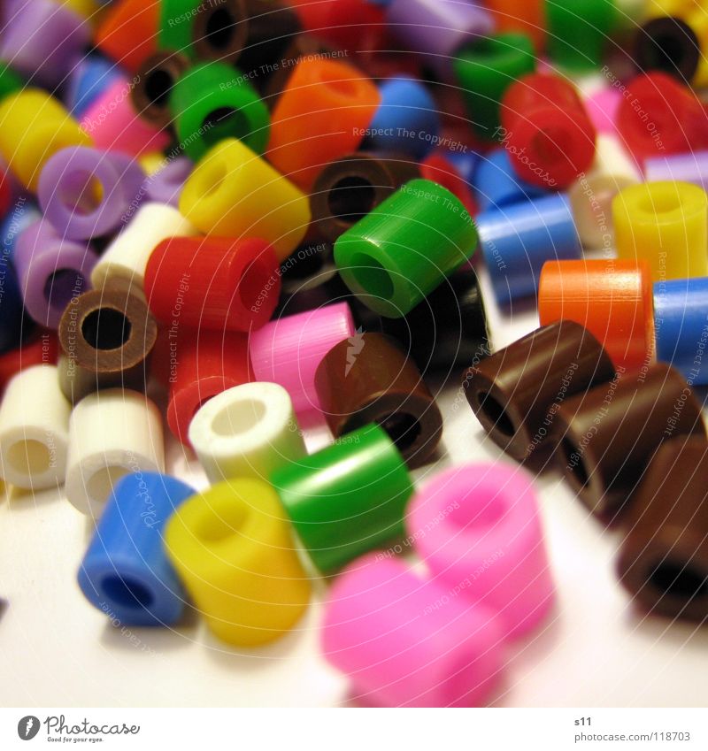 Colourful plastic beads False pearls Multicoloured Yellow Green Pink White Brown Black Red Handicraft Heap Untidy Macro (Extreme close-up) Close-up