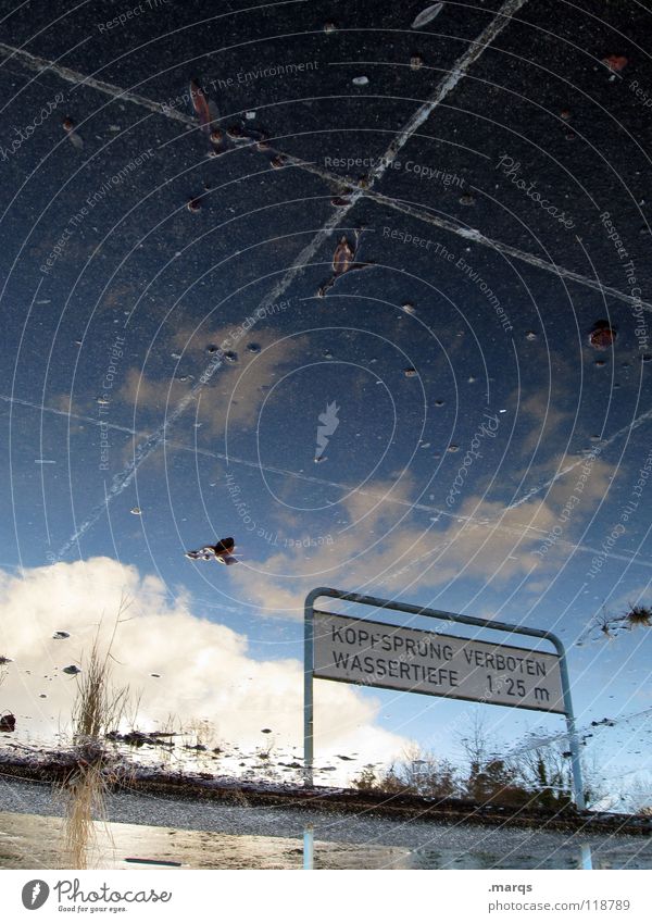 upside down Black Wet Puddle Opposite Swimming pool Open-air swimming pool Reflection Derelict Vanishing point Bans Prohibition sign Pool border Limitation