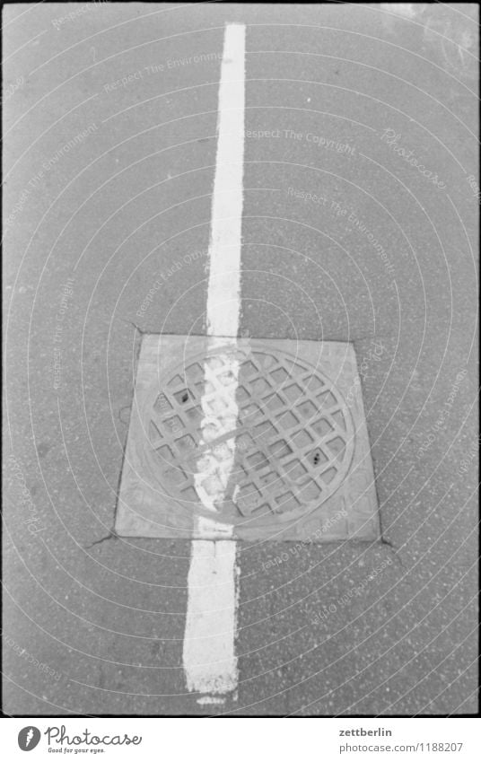 Free text space, deserted, 1984 slop dash mark Lane markings Asphalt black-and-white Line Copy Space Deserted Street Right ahead Direction Orientation