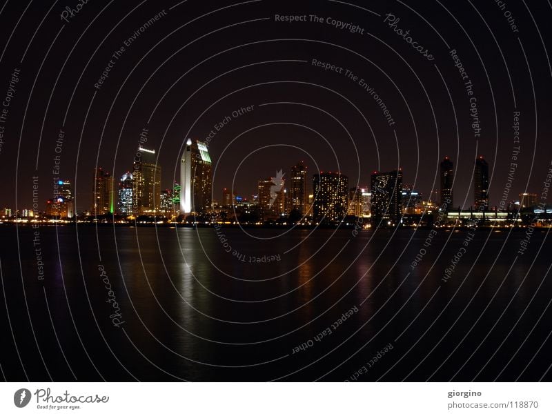 San Diego by night California Light Town Panorama (View) USA Celestial bodies and the universe San Diego County colors black America lights water ocean sea