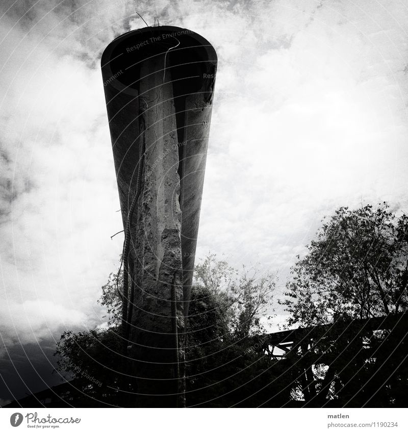 the wall is gone Plant Sky Clouds Weather Tree Grass Deserted Bridge Wall (barrier) Wall (building) Tourist Attraction Landmark Monument Stand Black White