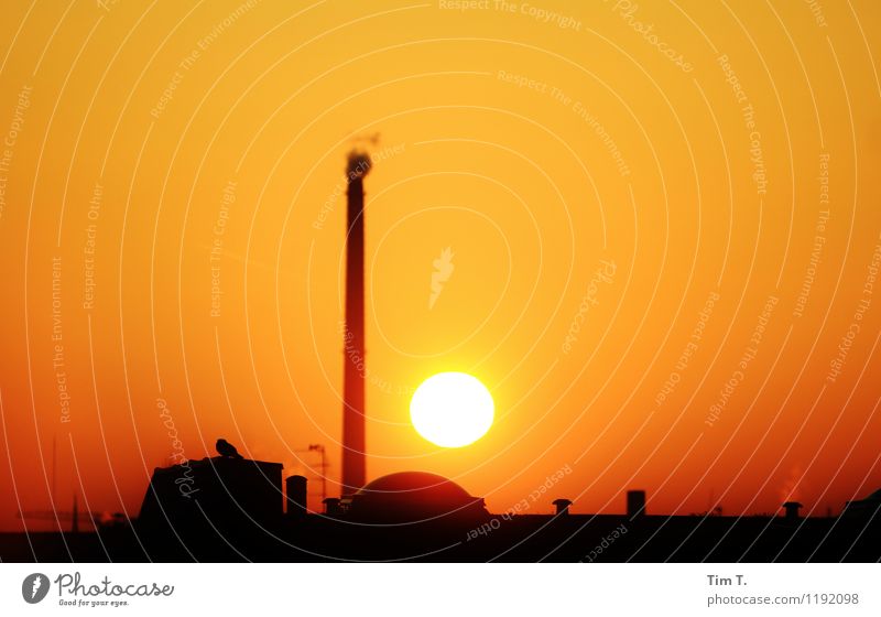 Night Berlin Capital city Downtown Old town Skyline Industrial plant Kitsch Climate Environment Chimney Winter Colour photo Exterior shot Copy Space left