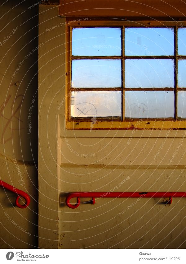 East Cross 07 Window Rung Wall (building) Footbridge White Red Staircase (Hallway) Banister Train station Ostkreuz sash bars Glass Patch of light Stairs