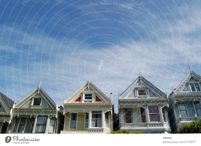 Alamo Square 3:00 pm San Francisco California Town House (Residential Structure) Americas Country house Clouds Window Wooden house Street USA Sky Hut