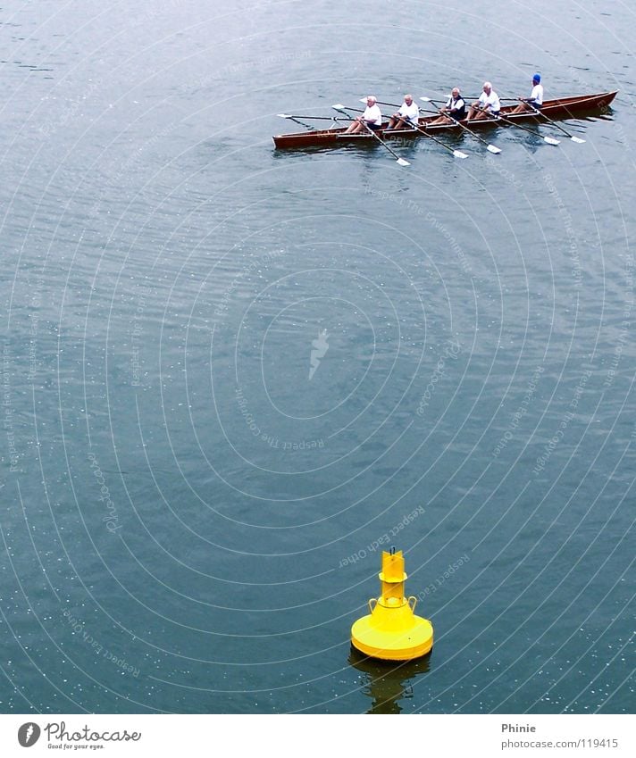 Lightly targeted?! Rowing Yellow Buoy Aim Direction Backwards Wet Reflection Under Perspiration 5 Contentment Chord Railroad Sports team Sporting event Playing