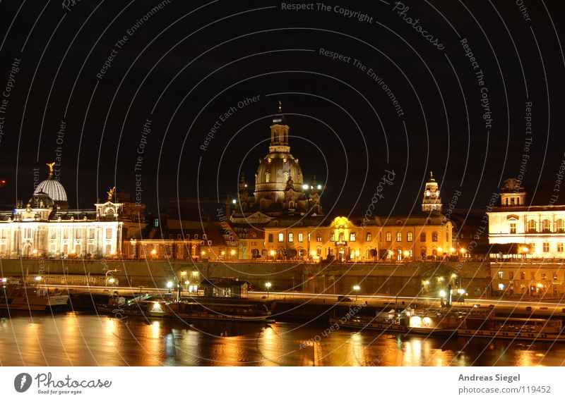 Elbe mirror Dresden Lemon squeezer Reflection Night Light Brühlsche Terrasse Steamer Dark Waves Fishing (Angle) Summer art academy Frauenkirche River Coast