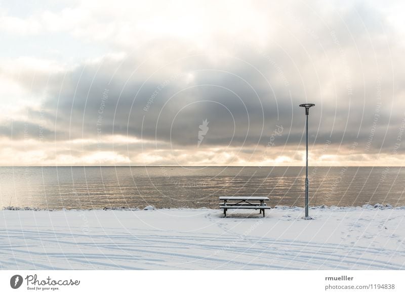 resting place Vacation & Travel Tourism Trip Far-off places Winter Snow Environment Nature Landscape Sky Clouds Lakeside Vättern lake To enjoy Esthetic Infinity