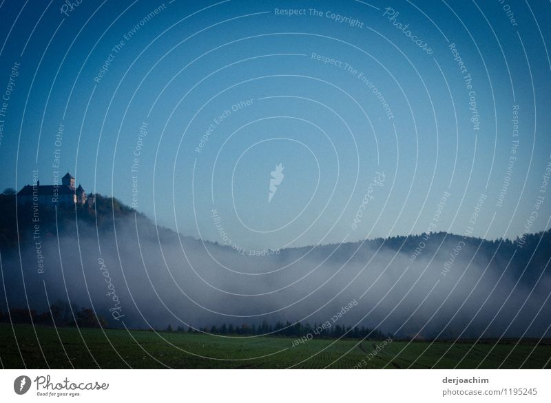 Above Greifenstein Castle in the morning mist, with blue sky and lots of forest. Joy Relaxation Calm Trip Summer Environment Cloudless sky Spring