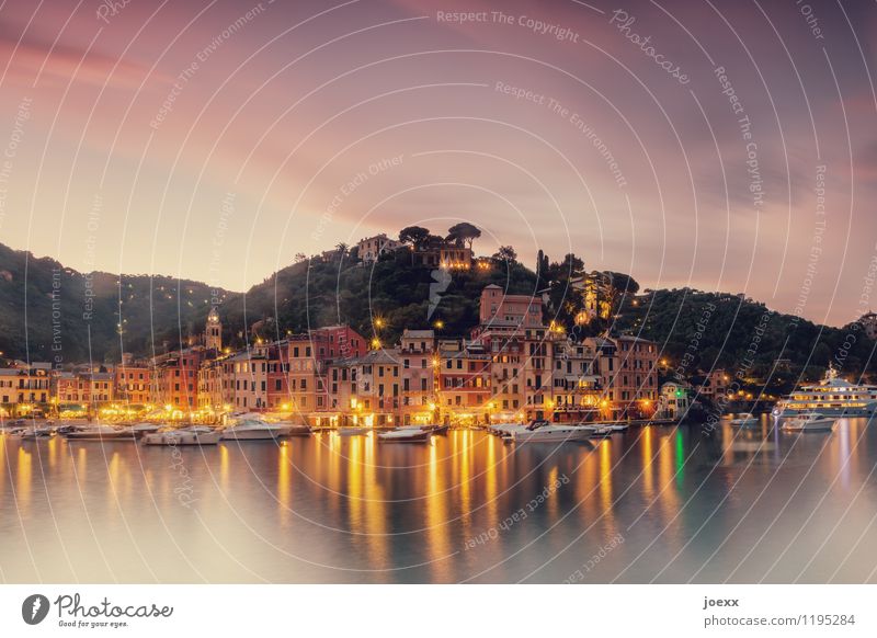 Portofino Vacation & Travel Tourism Summer Landscape Sky Clouds Beautiful weather Mountain Coast Bay Italy Fishing village House (Residential Structure) Facade