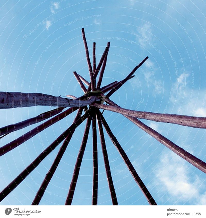 Yippie, it's gonna be a tepee! Exhibition Sky Wood Build Historic Blue Tee Pee Native Americans Crossed Connectedness Aspire Rod Skyward Deserted Blue sky