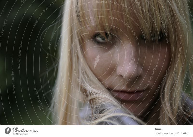 . Feminine Woman Adults 1 Human being Blonde Long-haired Bangs Observe Think Looking Wait Watchfulness Disappointment Loneliness Exhaustion Dangerous Disbelief