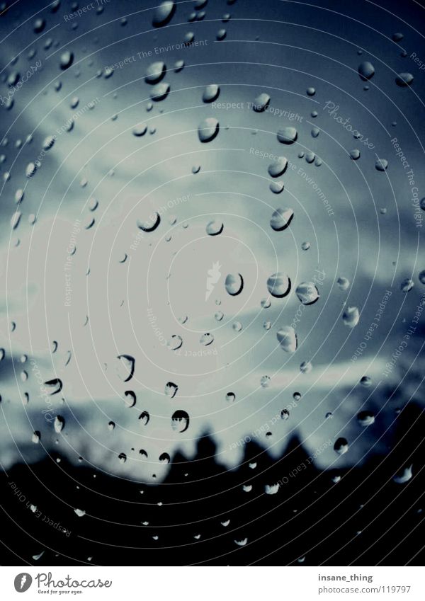 rain. Window Clouds Tree Thunder and lightning Rain Drops of water Window pane Blue Weather Sky Landscape Exterior shot