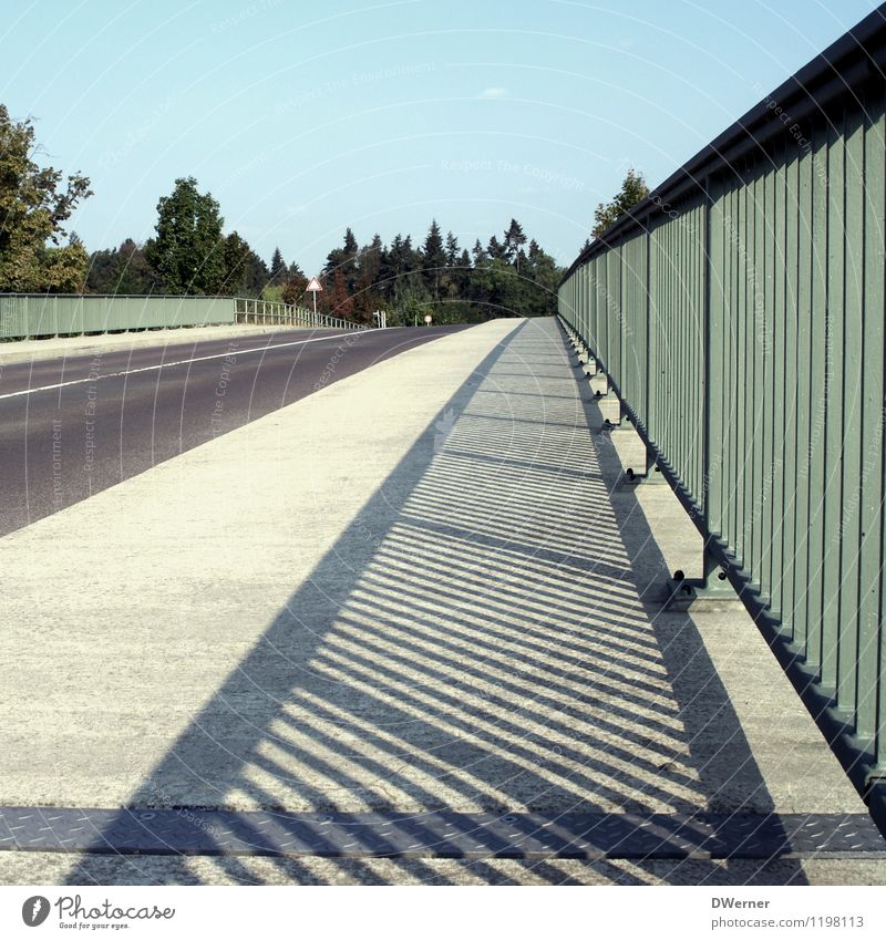 bridge Environment Nature Beautiful weather Transport Street Highway Bridge Road sign Line Stripe Illuminate Long Empty Free Asphalt Bridge railing Sidewalk Sky