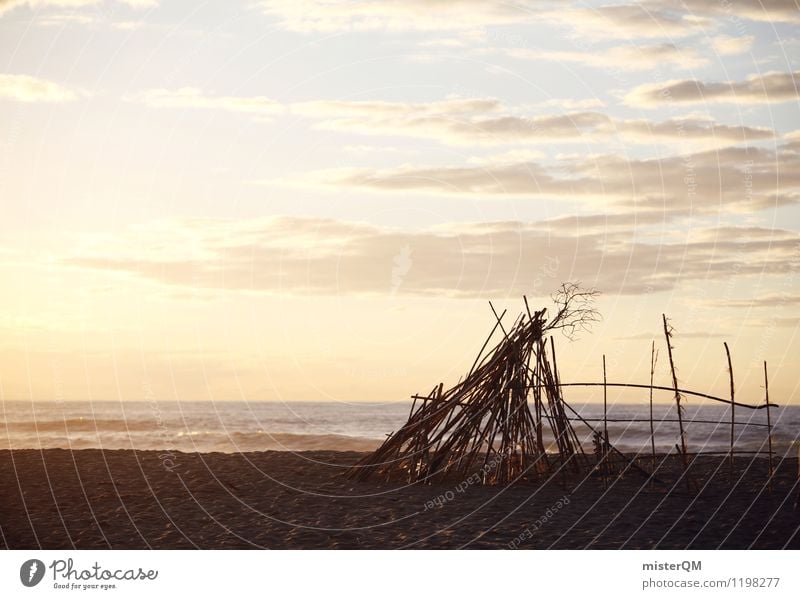 stranded. Art Esthetic Vacation & Travel Summer vacation Vacation mood Beach Walk on the beach Flotsam and jetsam Beach hut Beach life Sunset Ocean Clouds