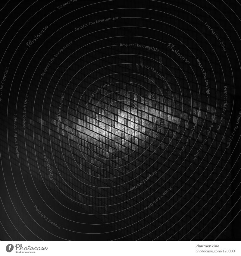 pixels Wall (barrier) Wall (building) Mosaic Lamp Light Difference Detail Black & white photo Obscure reflection Tile Floor covering Shadow Underpass Ladder