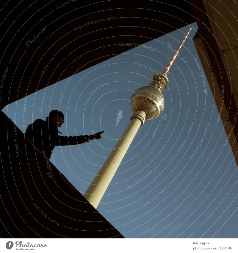 hello again Alexanderplatz Tourism East Berlin Sightseeing Landmark Art Clouds Sky Gray Man Silhouette Thief Criminal Outbreak Tumble down Window Parking garage