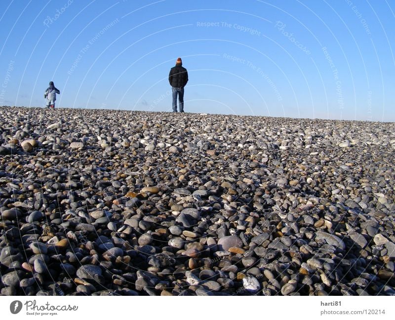 Father and son Beach Winter Vacation & Travel Trust Denmark Stone Calm Blue