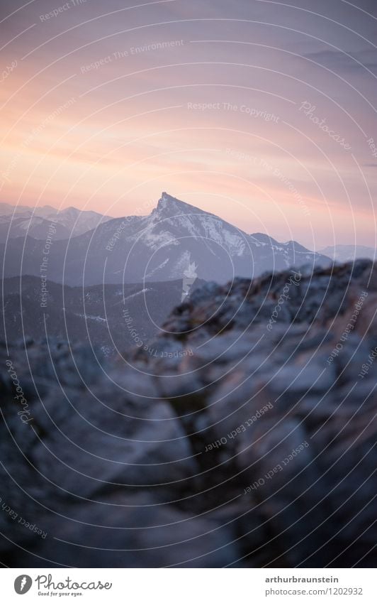 On the mountain at sunrise Happy Vacation & Travel Tourism Summer Mountain Climbing Mountaineering Environment Nature Landscape Air Clouds Horizon Sunrise