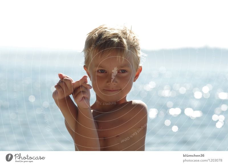 Summer, sun, lake... Human being Masculine Child Boy (child) Infancy Upper body 1 3 - 8 years Beautiful weather Lake Lake Constance Smiling Playing Blonde