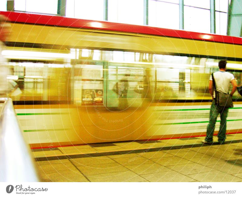 WaitingForTrain Man Railroad Commuter trains Alexanderplatz Underground Human being Train station Berlin Movement motion public transportation