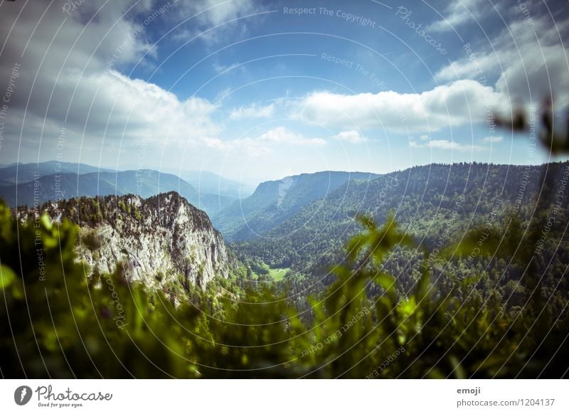 Creux Du Van Environment Nature Landscape Summer Weather Beautiful weather Forest Hill Mountain Natural Blue Green Switzerland Hiking Tourism Vantage point