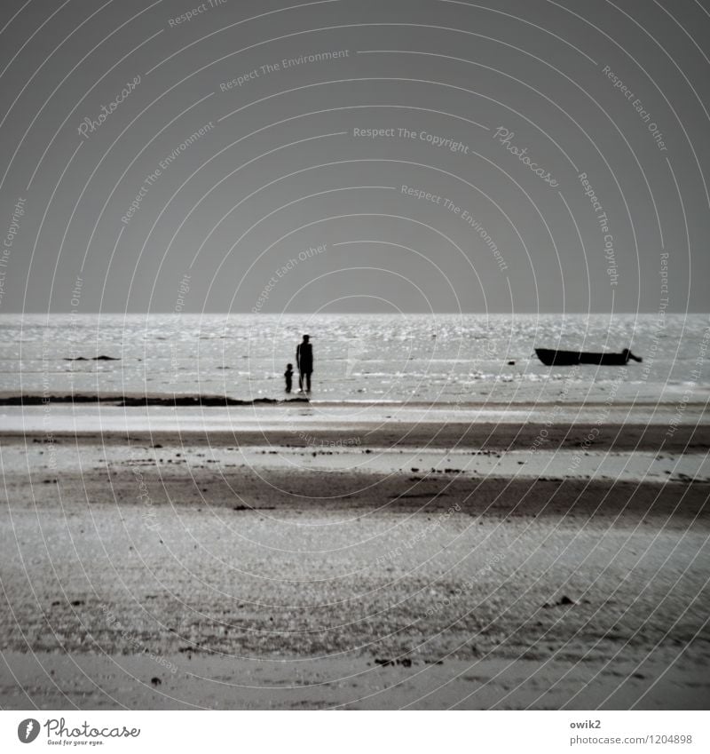 low tide Vacation & Travel Far-off places Freedom Human being Boy (child) Father Adults 2 Environment Nature Landscape Water Cloudless sky Horizon