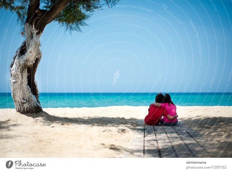 always together Human being Girl Boy (child) Sky Sun Summer Tree Beach Love Joy Happiness Power Determination Warm-heartedness Friendship Together Adventure