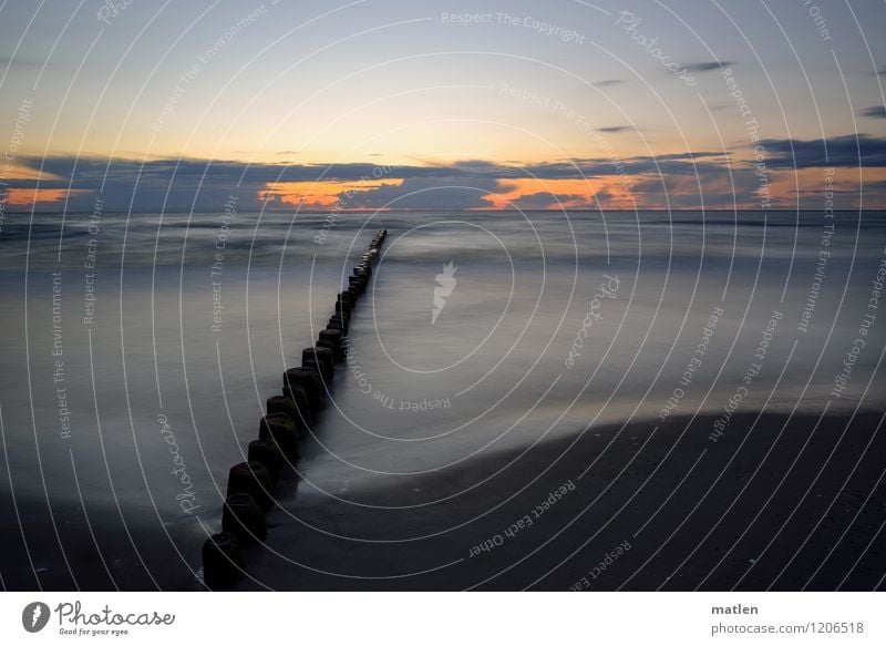 silver Nature Landscape Sky Clouds Horizon Sunrise Sunset Weather Beautiful weather Waves Coast Beach Ocean Deserted Blue Brown Gray Orange Light blue