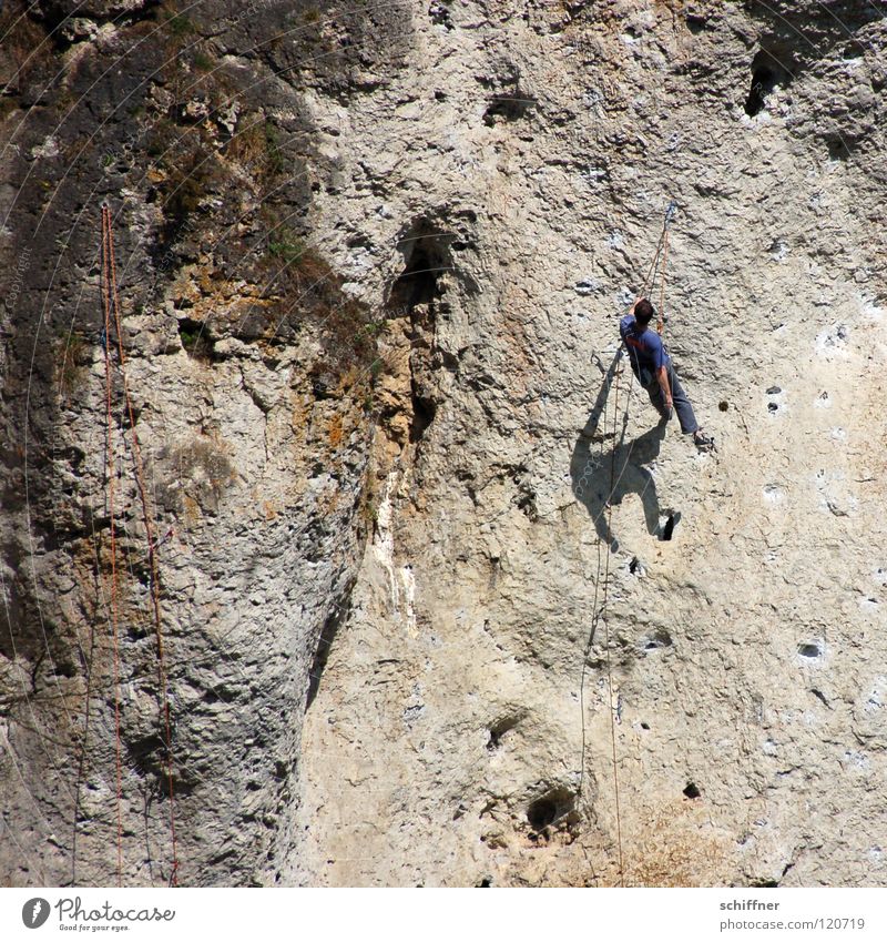 hang out Mountaineer Climbing rope Abseil Relaxation Break Shadow Knock-kneed Wall of rock Safety Franconian Switzerland Leisure and hobbies Mountaineering