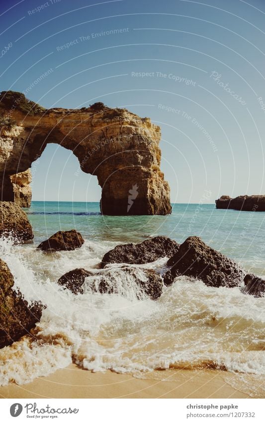 o arco Vacation & Travel Summer Summer vacation Sun Beach Beautiful weather Rock Waves Coast Bay Ocean Algarve Portugal Colour photo Exterior shot Deserted