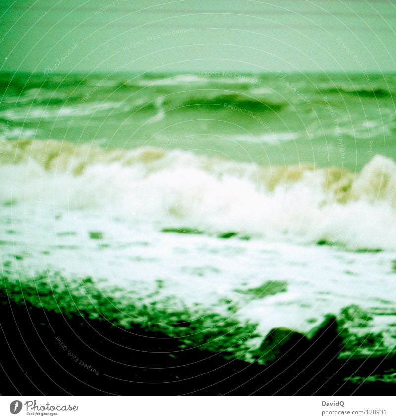 Baltic Ocean Rügen Waves Gale Sea water Cold Coast Beach Surf White crest Analog Blur Green Winter Baltic Sea Water stormy Ice Rock Stone