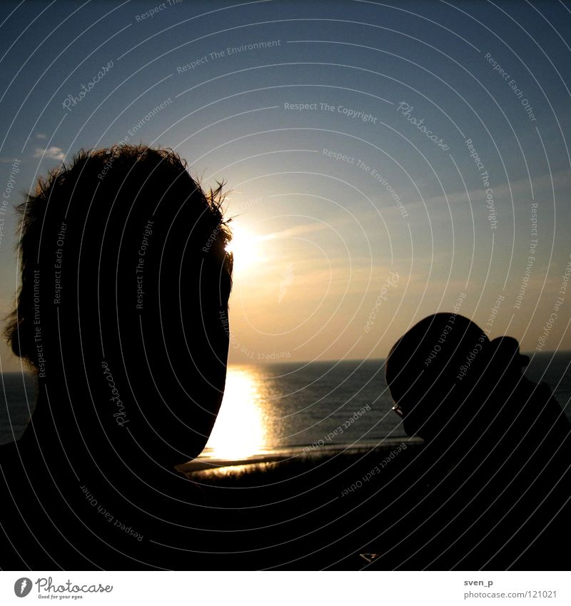 shadow cracks Beach Ocean Sunset Silhouette Back-light Summer Calm Human being