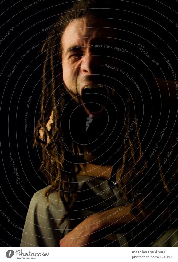 ---> ¶¶ DON'T PANIC ¶¶ Dreadlocks Felt Long Dark Upper body Man Masculine Concealed Facial hair Beard hair Unshaven Visual spectacle Shadow play Pants Chin