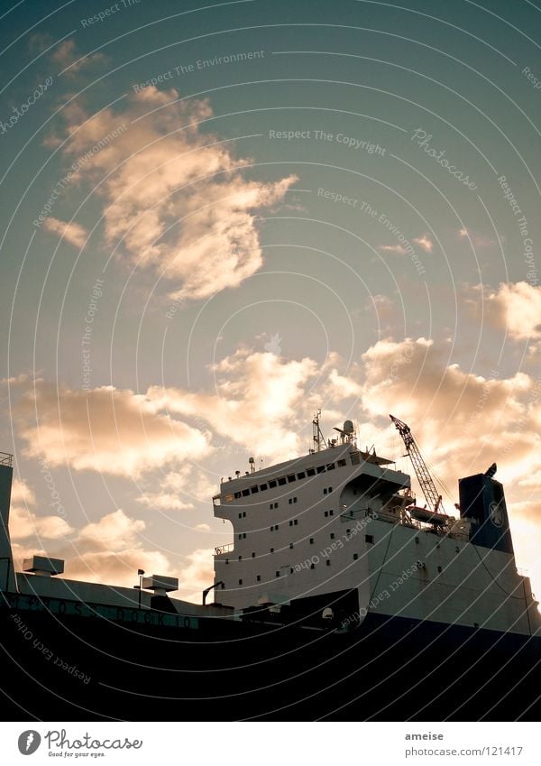 Dock 10 Port of Hamburg Watercraft Clouds Sunset Homesickness Work and employment Far-off places Sunbeam Sky Germany Industrial Photography