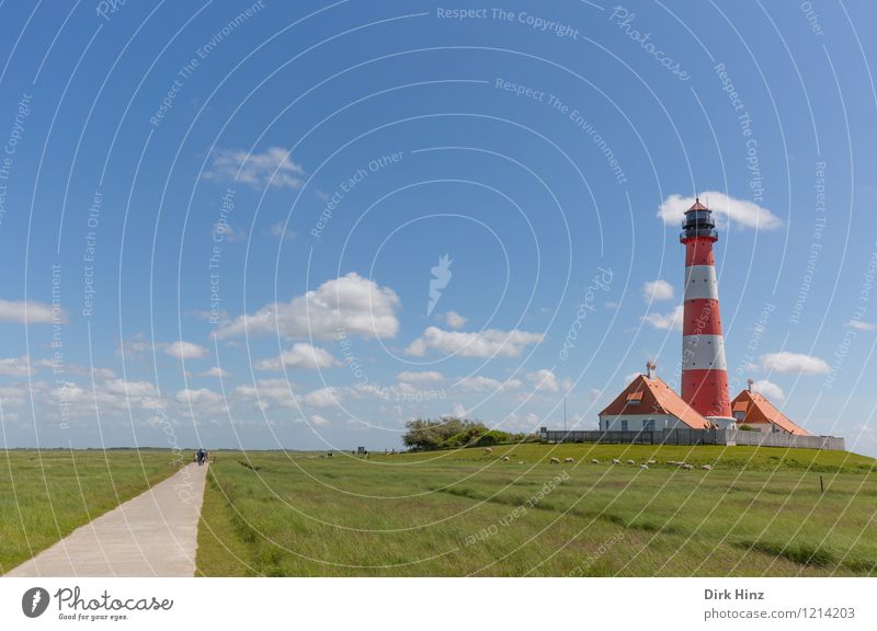 Westerhever Lighthouse IV Tourist Attraction Landmark Monument Blue Green Red Emotions Moody Authentic Navigation Wanderlust Orientation Horizon Direction