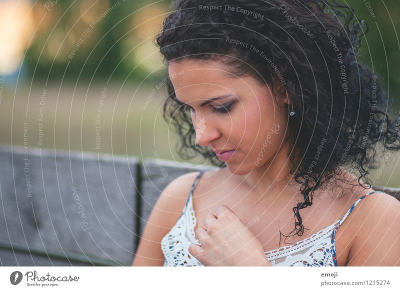 Curly Feminine Young woman Youth (Young adults) 1 Human being 18 - 30 years Adults Black-haired Beautiful Colour photo Exterior shot Day Shallow depth of field