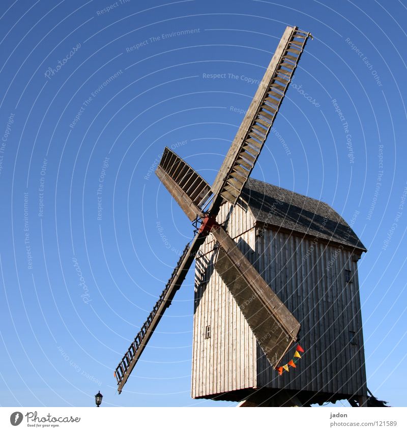 Mill blue Windmill Wood Sky blue Azure blue Propeller Rotate Brandenburg Landmark Monument Historic Old Blue Beautiful weather Rotor mill club