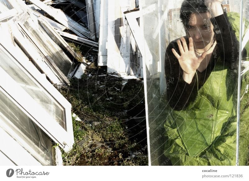 Caught in the Self Window White Green Aquarium Facial expression Emotions Distress Woman Narrow Grief Fear Moody Self doubt Captured Doubt Electricity Sadness