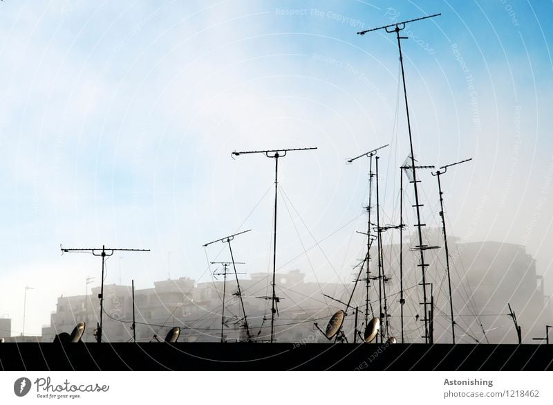 antennas Sky Clouds Summer Weather Beautiful weather Fog Tangiers Morocco Africa Town Port City House (Residential Structure) Manmade structures Wall (barrier)