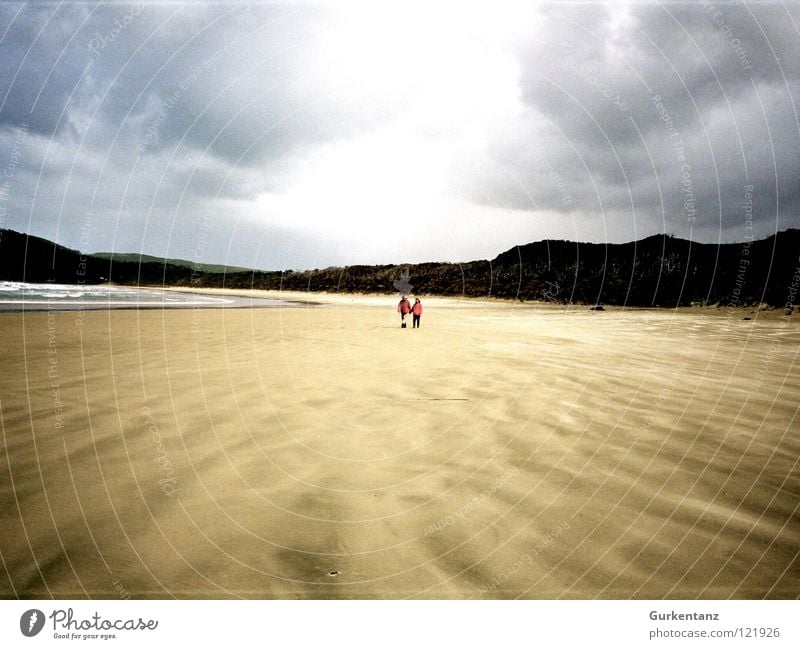 beach hiking Beach New Zealand Autumn South Island Loneliness Calm Coast Ocean Earth Sand Sky Contrast 2 persons Far-off places beach hike beach walking